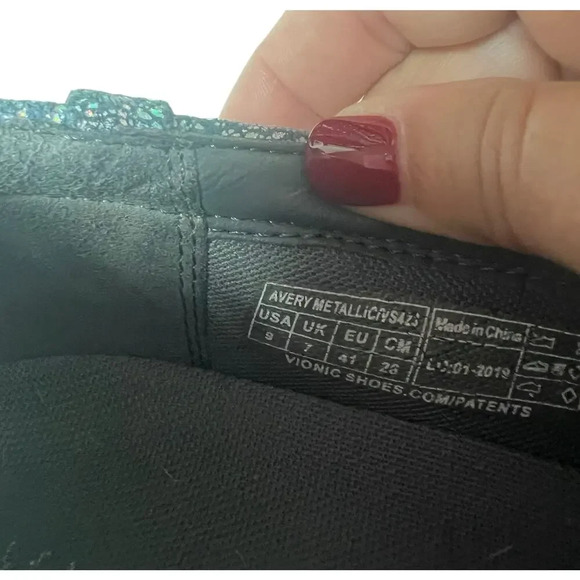 Vionic Avery Pro Metallic Leather Slip-On Shoe Slip Resistant Blue Gray 9 - Picture 14 of 16